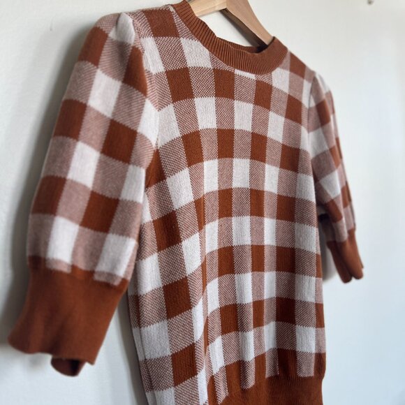 "Ann Taylor" petite brown and white checkered knit sweater / Size Sp - Picture 1 of 7